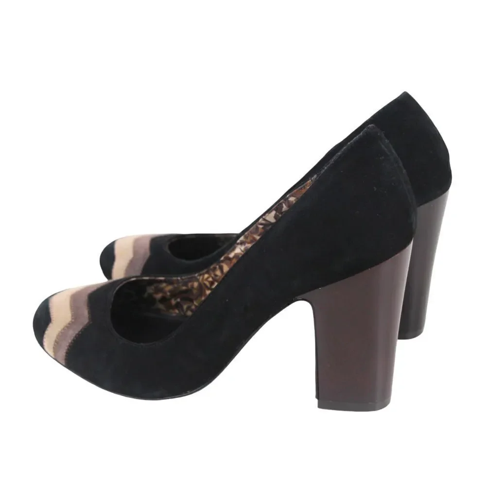 Missoni BLACK GENUINE LEATHER SUEDE HIGH HEEL ROUND TOE CLASSIC PUMP SHOES Sz 9